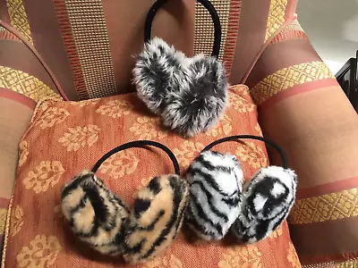 Animalia 3 Lot Burning Man Fuzzy Fur Tiger Muffs Zebra Ear Warmers Head Gear • $13.33