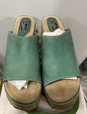 Candies Vintage Sage Slip On Sandals/Heels Teal Size 10 With Box • $30