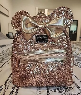 Disney Parks Minnie Mouse Rose Gold Sequin Loungefly Mini Backpack • $35