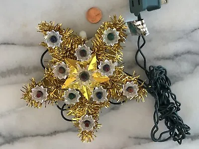 Vintage Small Xmas Star Tree Topper Colored Lights Gold Tinsel 6 Inch • $13.49