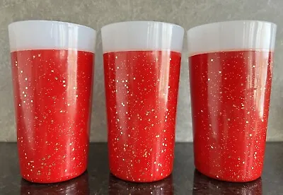 3 Set Vtg Fire King Glamalite 5  Tumblers Red Rubber Glitter Coated Milk Glass • $39