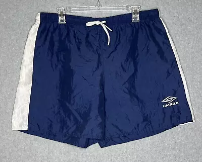 Vintage Umbro Shorts Mens Large Blue Y2K Nylon Drawstring Gym Soccer Running USA • $29.99