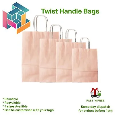 £0.99 • Buy Pink Paper Bags With Handles Party And Gift Carrier / Twist Handle Paper Bags