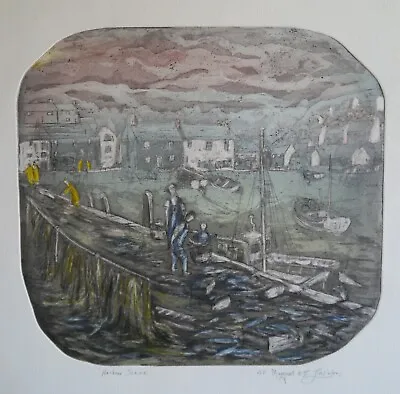 £45 • Buy Margaret E Z Levinson Large Aquatint Etching Harbour Scene Signed Artists Proof