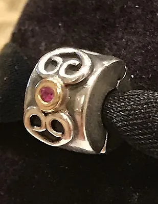 Authentic Pandora 925 SS W 14K Gold Pandora Double Hearts Hot Pink Sapphire Clip • £44.75