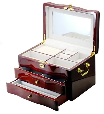 New Large Luxury Wooden Jewellery Box Piano Finish JB015ACHE • $189.99