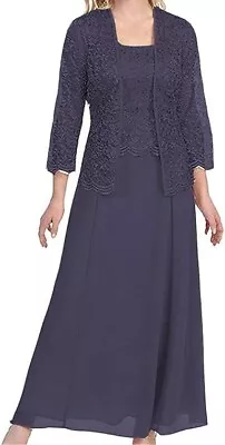 Kzoroln Lace Mother Of The Bride Dress 14 Stormy Blue Chiffon MISSING JACKET • $22.49