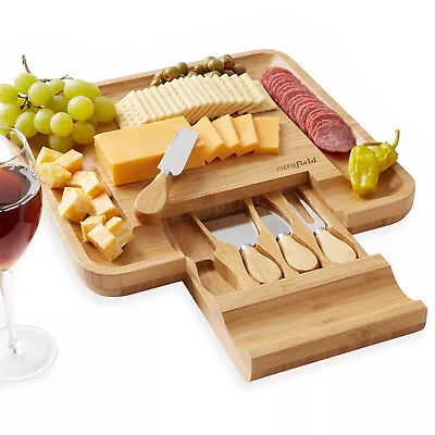 OPEN BOX - Bamboo Cheese Cutting Board Knife Wooden Meat Serving Tray Gift Set • $16.99