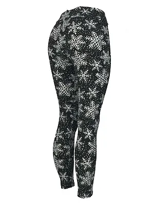 Black White & Gray Snowflakes Black Background Leggings Super Soft!  • $14.97