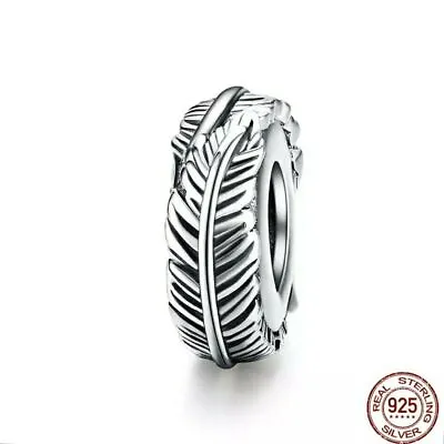 💖 Feather Leaf Charm Stopper Spacer 925 Sterling Silver  • £14.99
