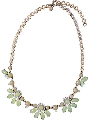 J Crew Vintage Springtime Green Flower Cabochon Petals Rhinestone Chain Necklace • $14