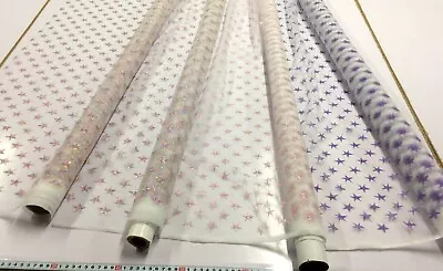 PRETTY METALLIC STARS ON WHITE TULLE : 150cm WIDE : $5.00 P/M : CHOICE OF 3 • $5