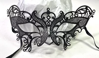 Matte Black Metal Lace Costume Party Masquerade Ball Halloween Eye Mask • $8.40