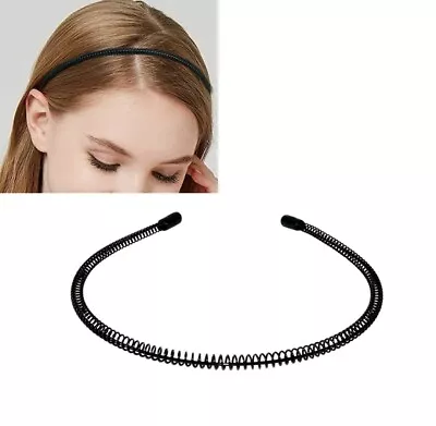 Metal Sports Hairband Black Headband Alice Style Unisex Men Women Fine Spiral A • £3.99