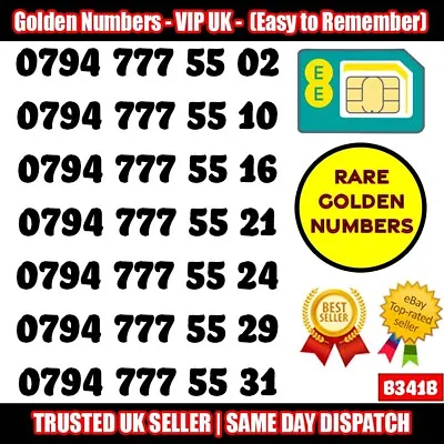 Golden Number VIP UK SIM - Easy To Remember & Memorise Numbers LOT - B341B • £7.95