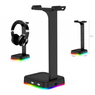 $29.95 • Buy RGB Gaming Headphone Stand Headset Holder Hanger Rack Desktop W/ 2 USB Charging