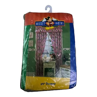 $49.99 • Buy Vintage Disney Minnie Mouse 80” X 63” Drapes Curtains 1 Pair 2 Tie-Backs *New