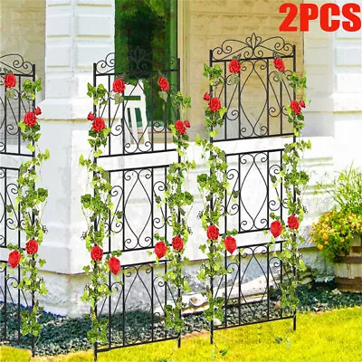 Heavy Duty Garden Trellis 6 Panels Black Metal Mesh Climbing Plant Support Frame • £65.96