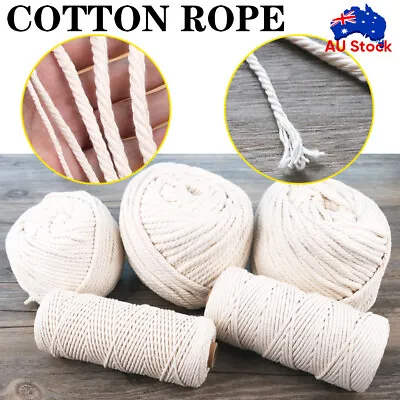 $8.85 • Buy 3/4/5/6mm Natural Cotton Twisted Cord Craft Macrame Artisan Rope Weaving Wire AU
