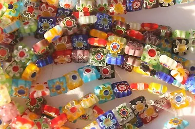 8mm Square Millefiori Multi- Mixed Flowers Crafts Jewelry Beads #124/46pcs • $4.98