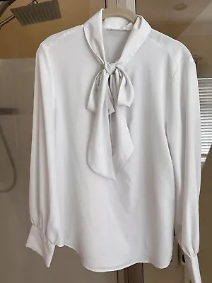 MNG Tie Bow Blouse White Size 4 • $7.99