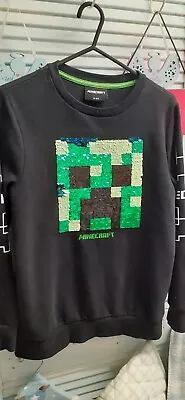 Boys Minecraft Sweatshirt In Black...green Seqins 9-10 Years By .Tesco • £4.50