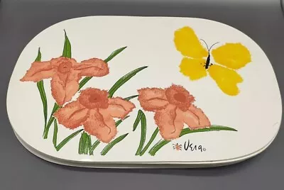 Set Of 6 Vtg Vera Neumann Oval Vinyl Placemats Flowers & Butterflies Garden READ • $34.99