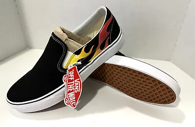 Vans Classic Slip On  FLAME Black/Black/White              MENS SIZE 11.5 • $39.87