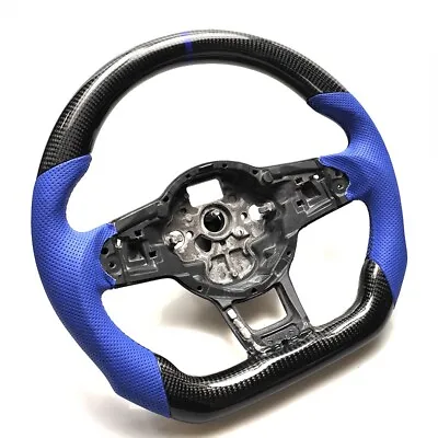 REAL CARBON FIBER Steering Wheel FOR Volkswagen GOLF MK7 GTI  BLUE RING/LEATHER • $389