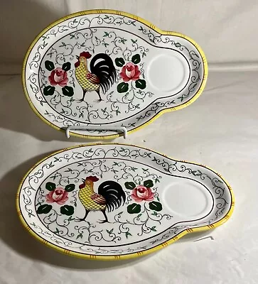 2 PY Ucagco Rose & Rooster Early Provincial Snack Plates With Original Tags • $85