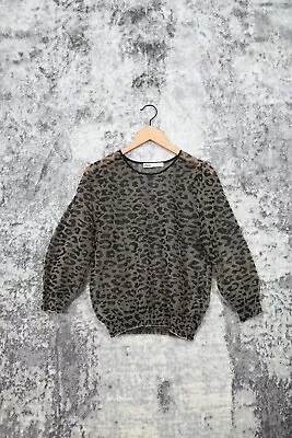 Zara Gray Leopard Sheer Long Balloon Sleeve Pullover Blouse Top Size M Medium • $5.99