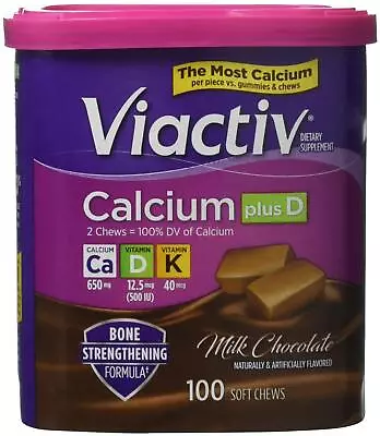 VIACTIV Calcium Plus D Soft Chews Milk Chocolate 100 Ea (Pack Of 2) • $27.50