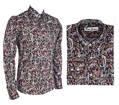 Men's Floral Paisley Casual Shirt Long Sleeve Printed 70s Party Fancy Dress Top  • £14.99