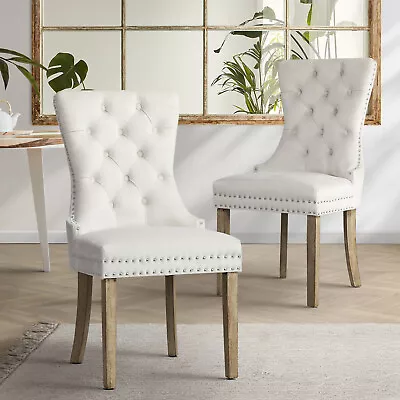 Oikiture 2x Velvet Dining Chairs Upholstered French Provincial Tufted Beige • $249.90