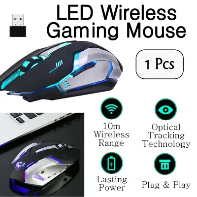 $15.39 • Buy Black Rechargeable LED Wireless Gaming Mouse USB Ergonomic Optical For PC Laptop