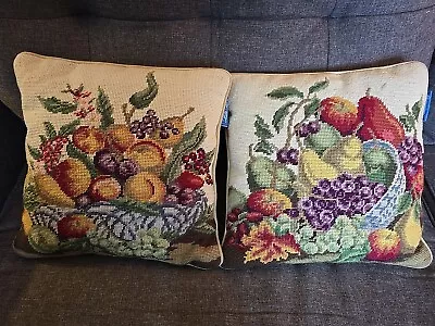 2 Williamsburg Needlepoint Fruit Bowl Pillow Velvet Zipped Back • $43.99