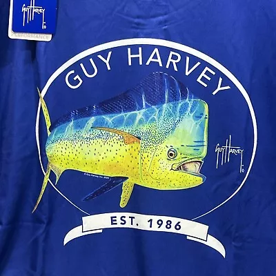 Guy Harvey Long Sleeve Fishing T-Shirt Mens 2XL UPF 30 Blue Beach Swim Mahi Mahi • $21.95