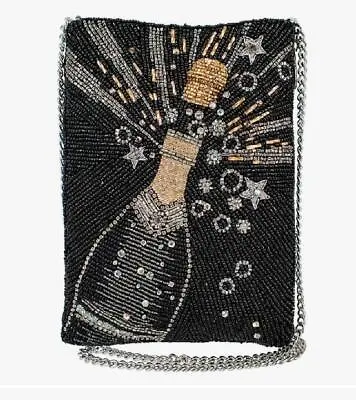 Mary Frances Bubbly Black Beaded Crossbody Small Purse Evening Bag Champagne • £80.40