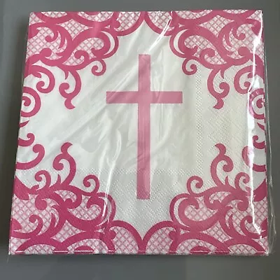 Holy Communion Confirmation Christening Pink And White Napkins Pack Of 16 • £3.66