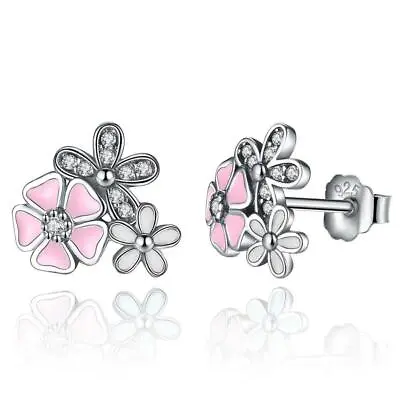 $24.26 • Buy Pink Daisy Stud Earrings S925 Sterling Silver By Charm Heaven NEW