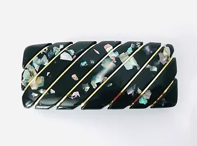 Vtg Mermaid Black Plastic & Abalone Shell Hair Clip Barrette 3.5  1980s 1990s • $19.95