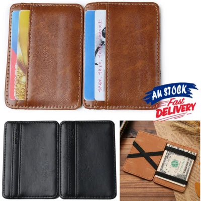 $6.99 • Buy Slim Blocking Men Money Clip Flip Leather Wallet Magic Credit Card Holder