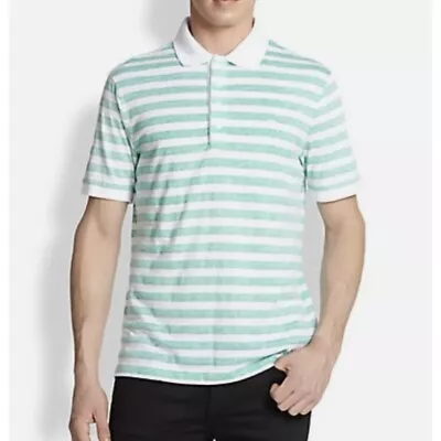 Burberry Brit Mens Stripe Heather Blue White Short Sleeve Polo Logo Shirt XXL 2X • $48