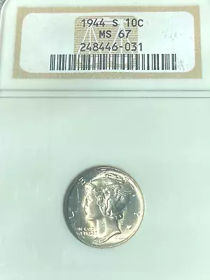 1944-s Ngc Ms67 Mercury Dime...blast White!  Decent Bands! • $21.52