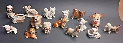 Lot Of 16 Vintage CERAMIC DOG FIGURINES Very Good Condition MADE IN JAPAN Cute! • $12.99