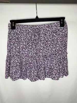 Zara Skort Women’s M Purple Ditsy Floral Elastic Waist Draw String Ruffle Lined • $9.95