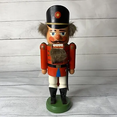 Vtg Original Erzebirge Nutcracker 13  Soldier Red Coat Real Fur East Germany  • $44.99