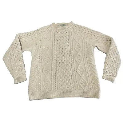 Aran Handknit For Helen McGroarty Men's Wool Sweater L Irish Fisherman Cable • $86.29