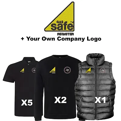 Gas Safe Polo Shirt Sweatshirt & Padded Gilet Workwear Bundle With Your Logo • £144