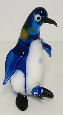 Vintage Murano Glass Penguin And Baby Vivid Blue 3.25” Tall • $20